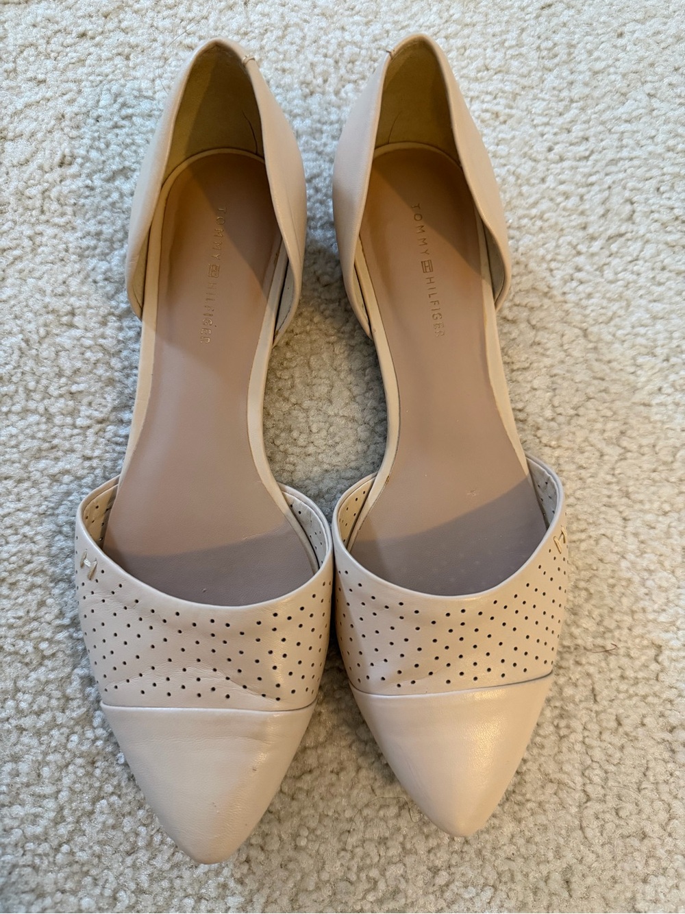 Tommy Hilfiger Beige Pointed D'Orsay Perforated Flats